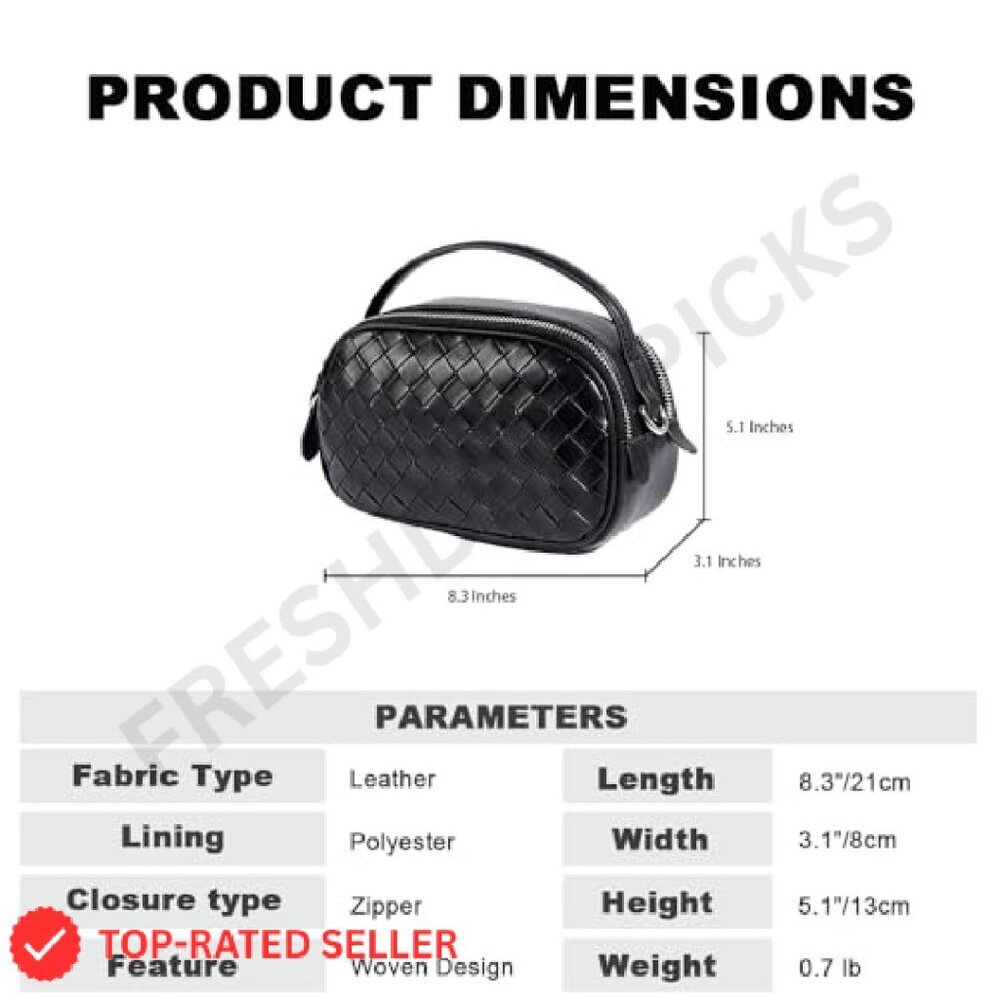 Woven Crossbody Bag Soft Leather-Feel Camera Purse Top Handle Adjustable Strap - Picture 3 of 8